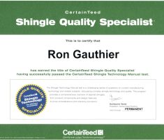 CertainTeed Shingle Quality Specialist Certificate