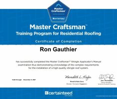 CertainTeed Roofing Master Craftsman Designation