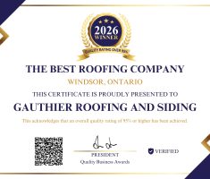 Quality Business Award Certificate - Best Roofing Company in Windsor 2026